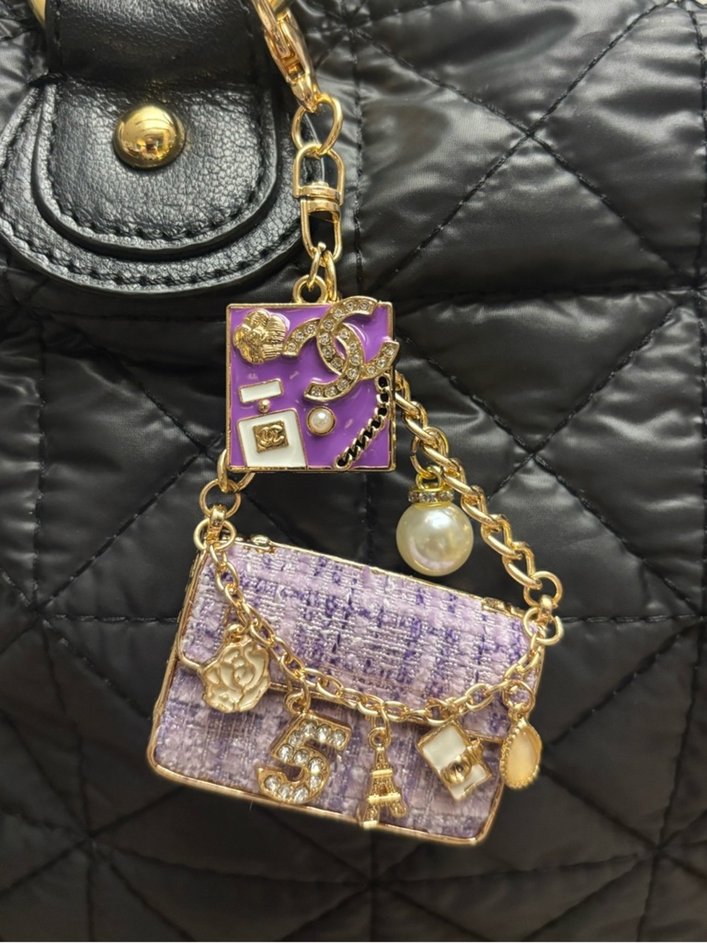 CC Chanel Bag Charm, Upcycled Chanel Purple Enamel Zipper Pull 5.25 inches - Picture 3 of 7